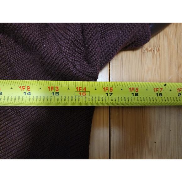 BLANK NYC Cardigan XS Tight Knit Vegan Leather Sleeve Burgundy Button Cowl Neck - Picture 7 of 8